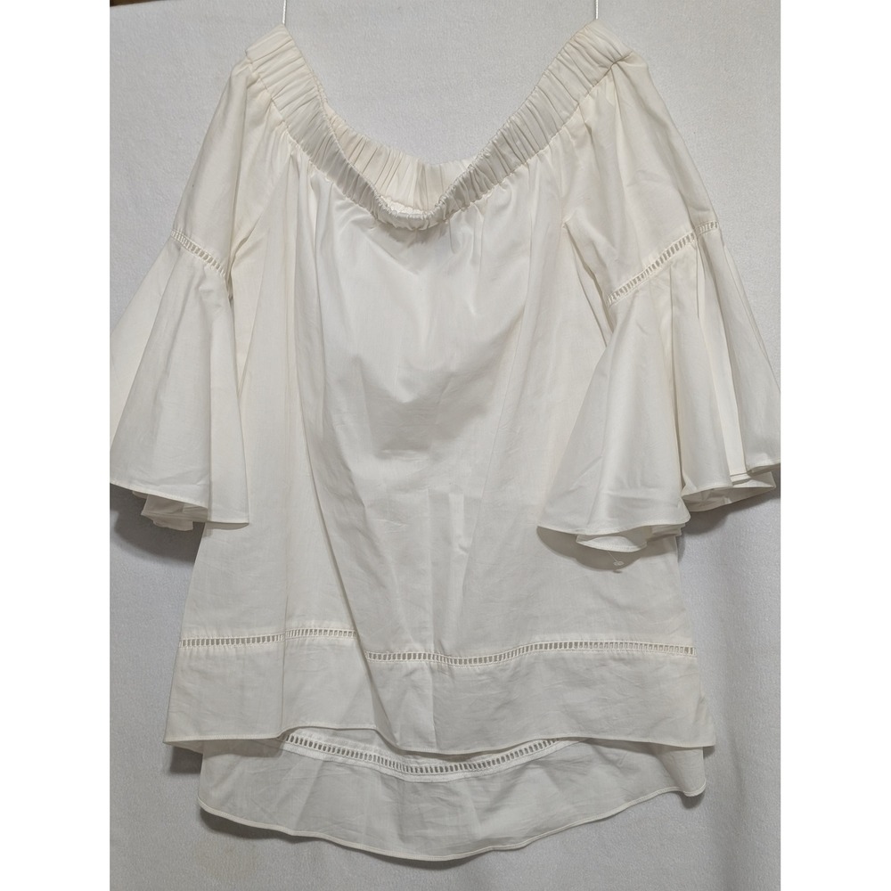 Chelsea28 Womens Off The Shoulder Bell Sleeve Ladder Stitch Top White Small